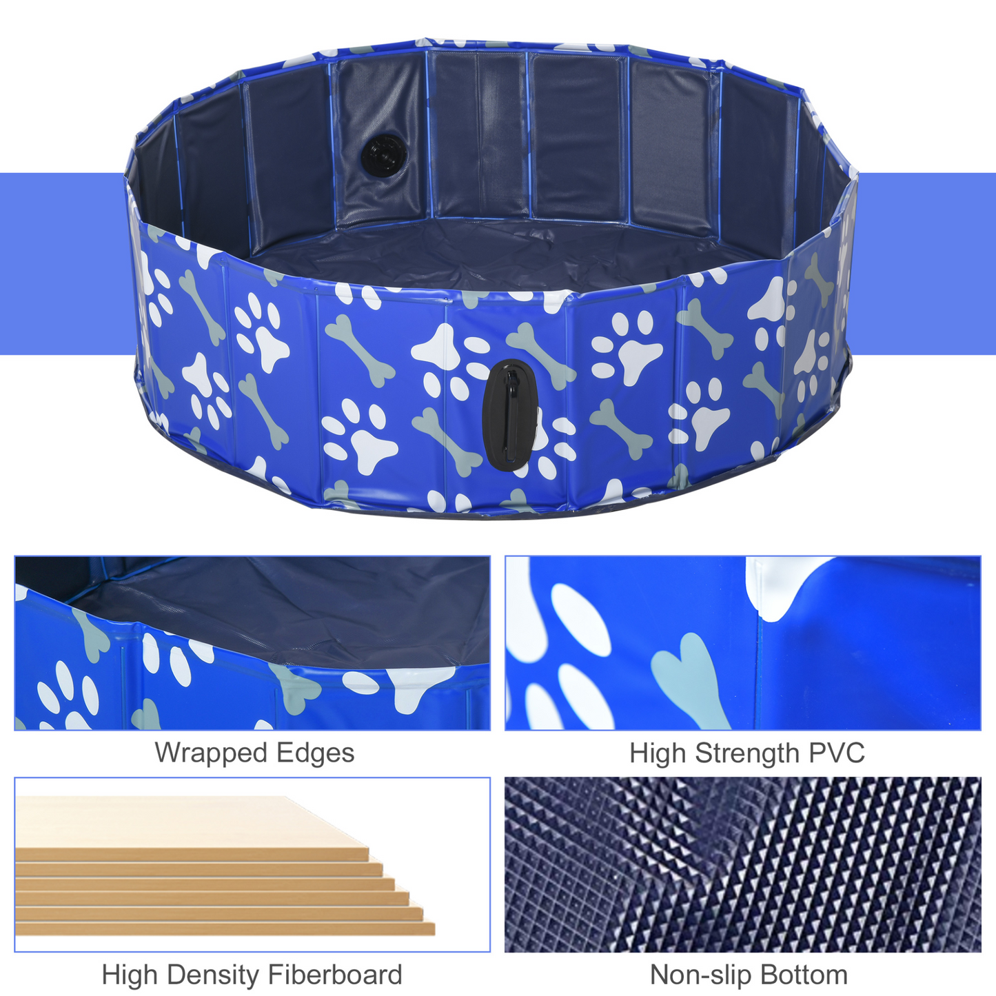 PawHut Foldable Dog Paddling Pool Pet Cat Swimming Pool Indoor/Outdoor Collapsible Bathing Tub Shower Tub Puppy