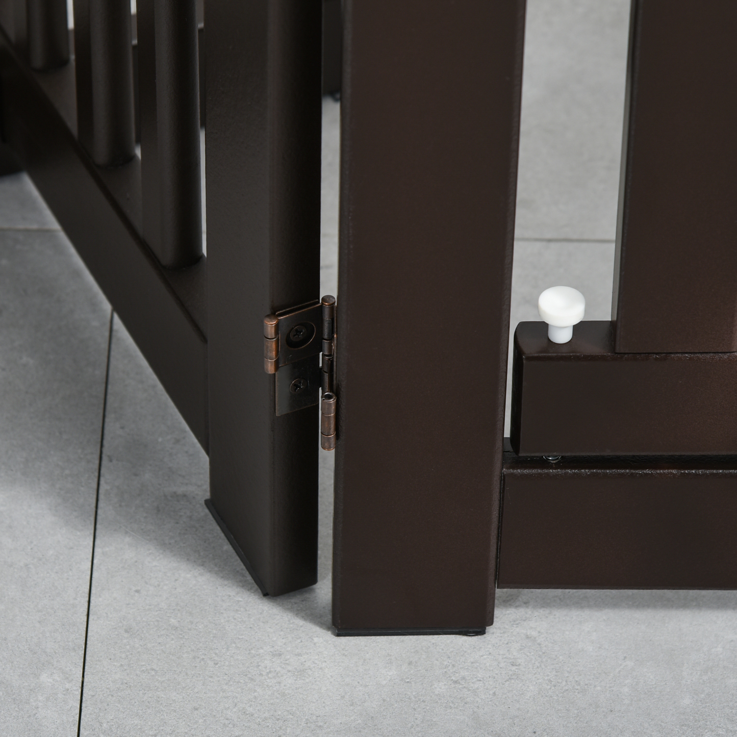 PawHut Freestanding Dog Gate Wood Doorway Safety Pet Barrier Fence Foldable w/ Latch Support Feet Deep Brown, 155 x 76 cm