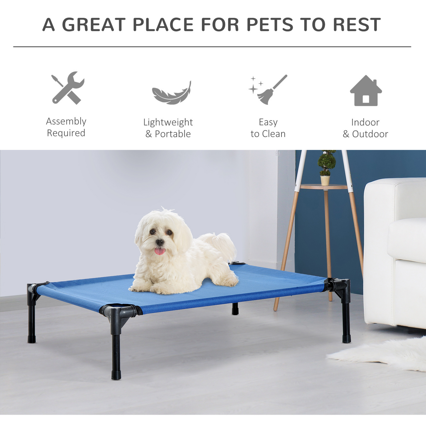 PawHut Raised Dog Bed Cat Elevated Lifted Portable Camping w/ Metal Frame Blue (Medium)