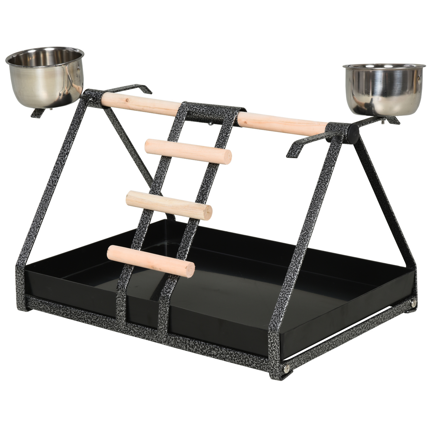 PawHut Portable Parrot Macaw Bird Play Stand Training Playground w/ Wood Perch Ladder Feeder Removable Tray