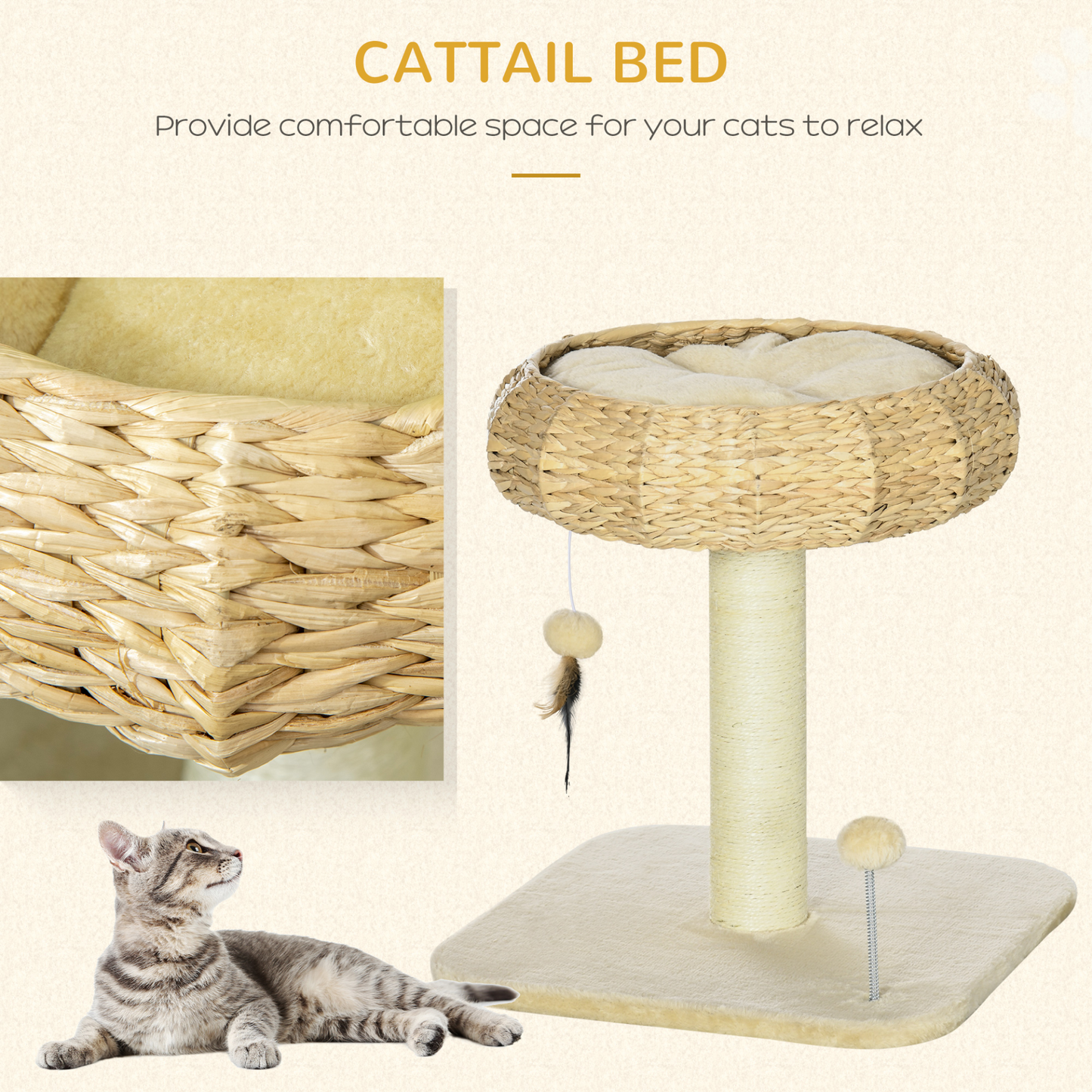 PawHut Cat Tree Kitty Activity Centre, Cat Climbing Toy, Cat Tower With Toy Ball, Scratching Post