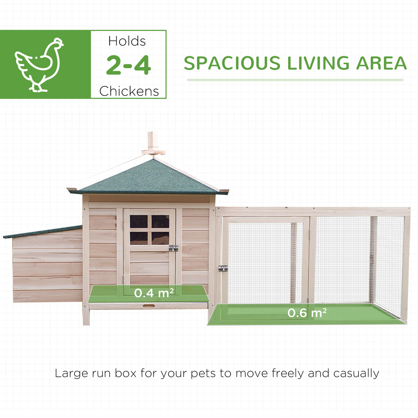 PawHut Chicken Coop with Run Hen House Poultry Coops Cages Pen Outdoor Backyard with Nesting Box 196 x 76 x 97cm Natural