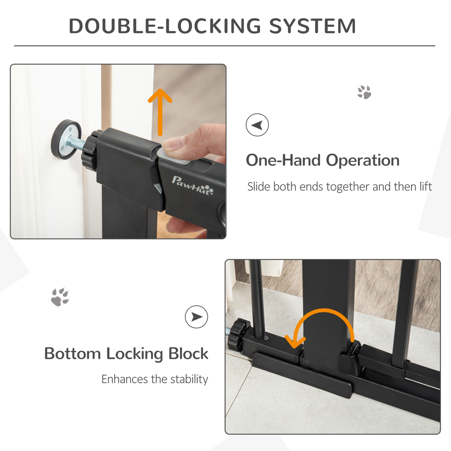 PawHut Dog Gate with Cat Flap Pet Safety Gate Barrier, Stair Pressure Fit, Auto Close, Double Locking, for Doorways, Hallways -Black