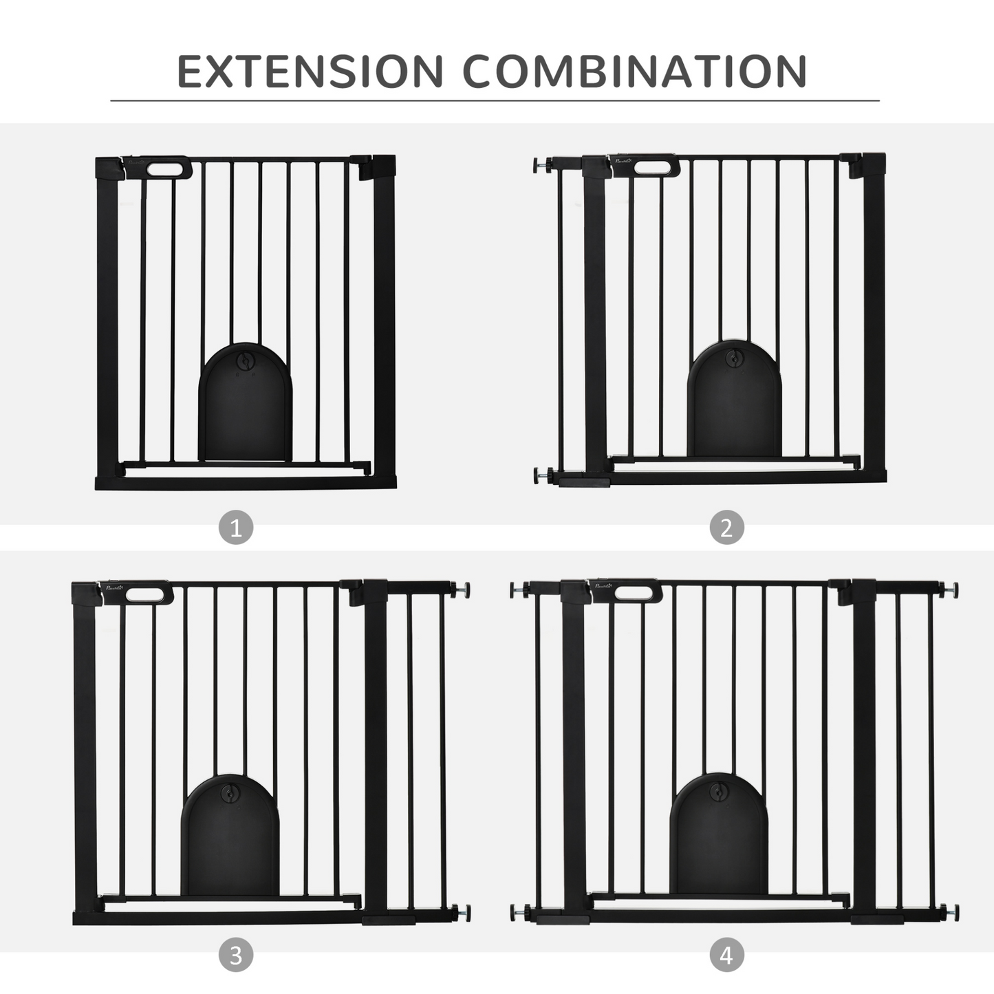 PawHut Dog Gate with Cat Flap Pet Safety Gate Barrier, Stair Pressure Fit, Auto Close, Double Locking, for Doorways, Hallways -Black
