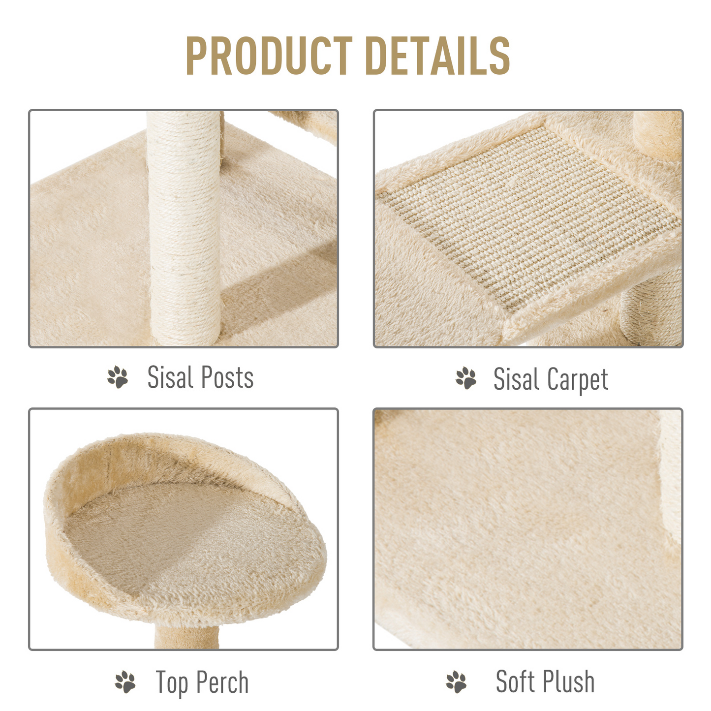 PawHut Cat Tree for Indoor Cats Kitten Scratch Scratching Scratcher Sisal Post Climbing Tower Activity Centre Beige