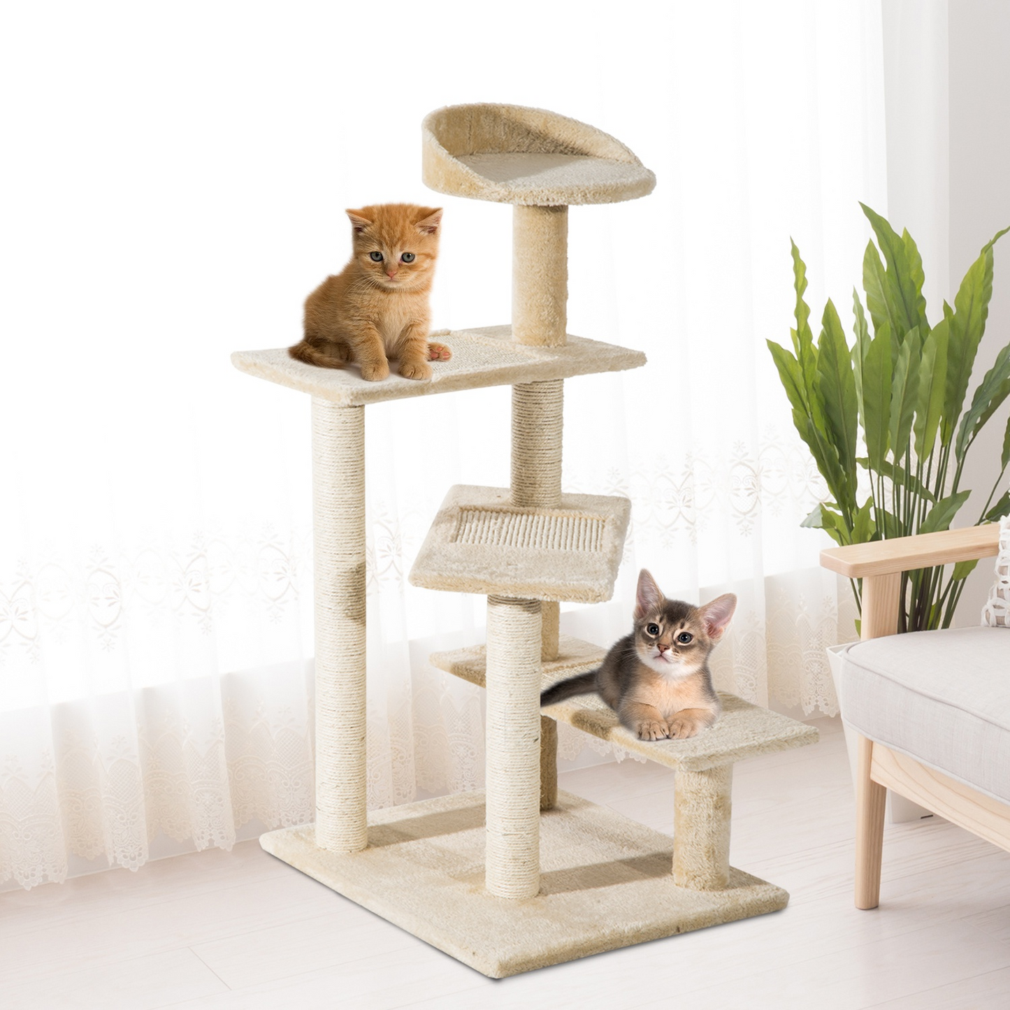PawHut Cat Tree for Indoor Cats Kitten Scratch Scratching Scratcher Sisal Post Climbing Tower Activity Centre Beige