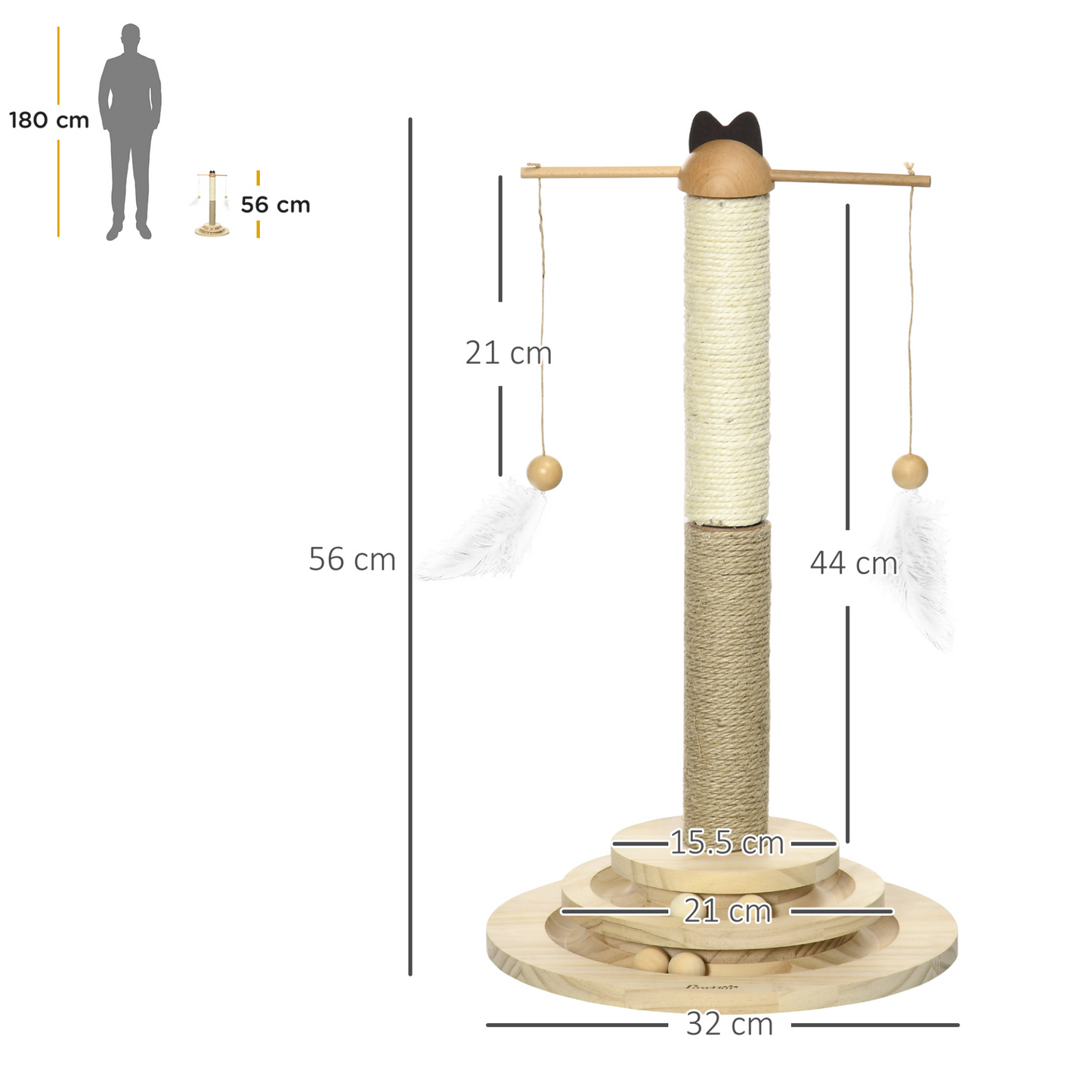 PawHut Cat Tree Kitty Activity Centre Interactive Toy Ball, Cat Tower Scratching Post