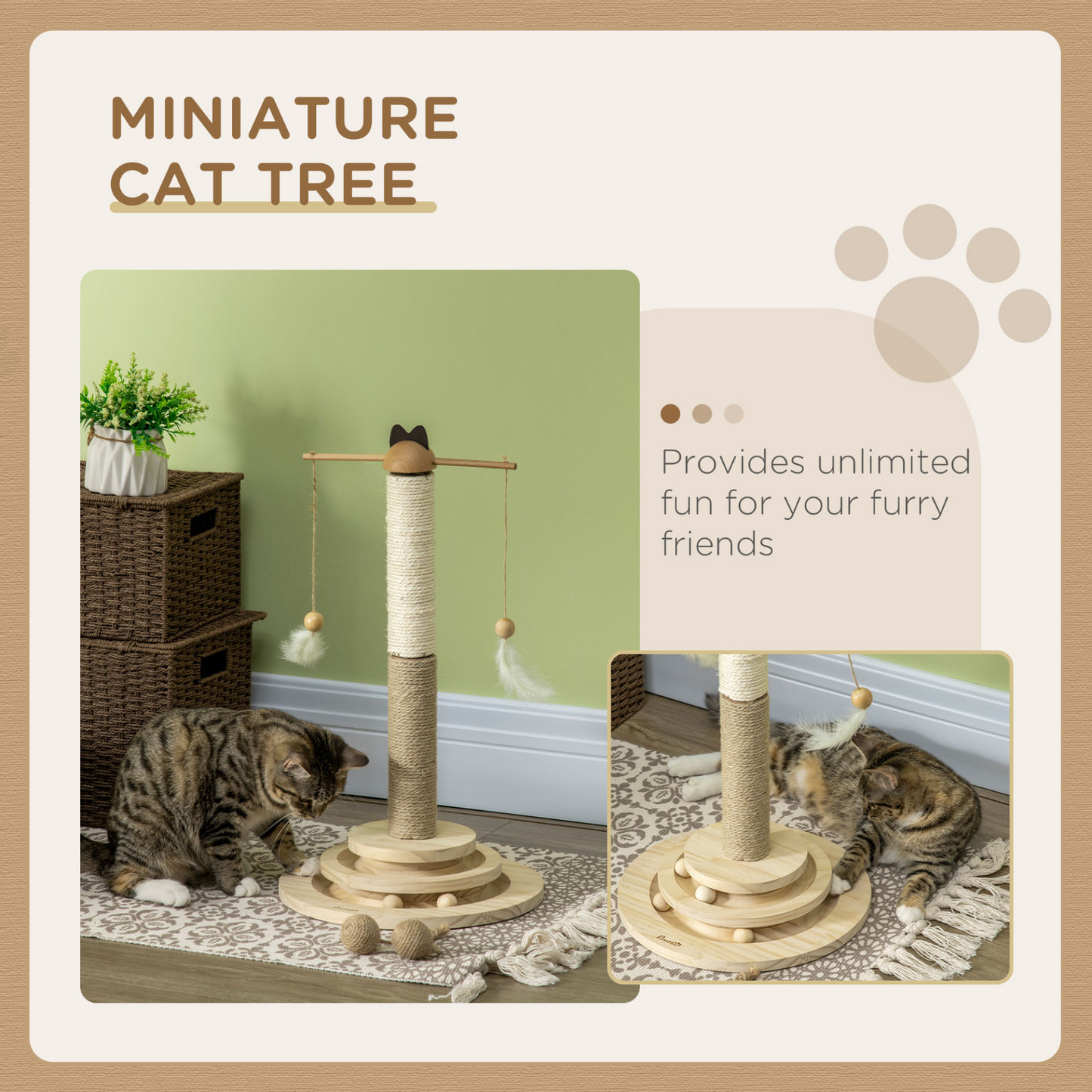 PawHut Cat Tree Kitty Activity Centre Interactive Toy Ball, Cat Tower Scratching Post