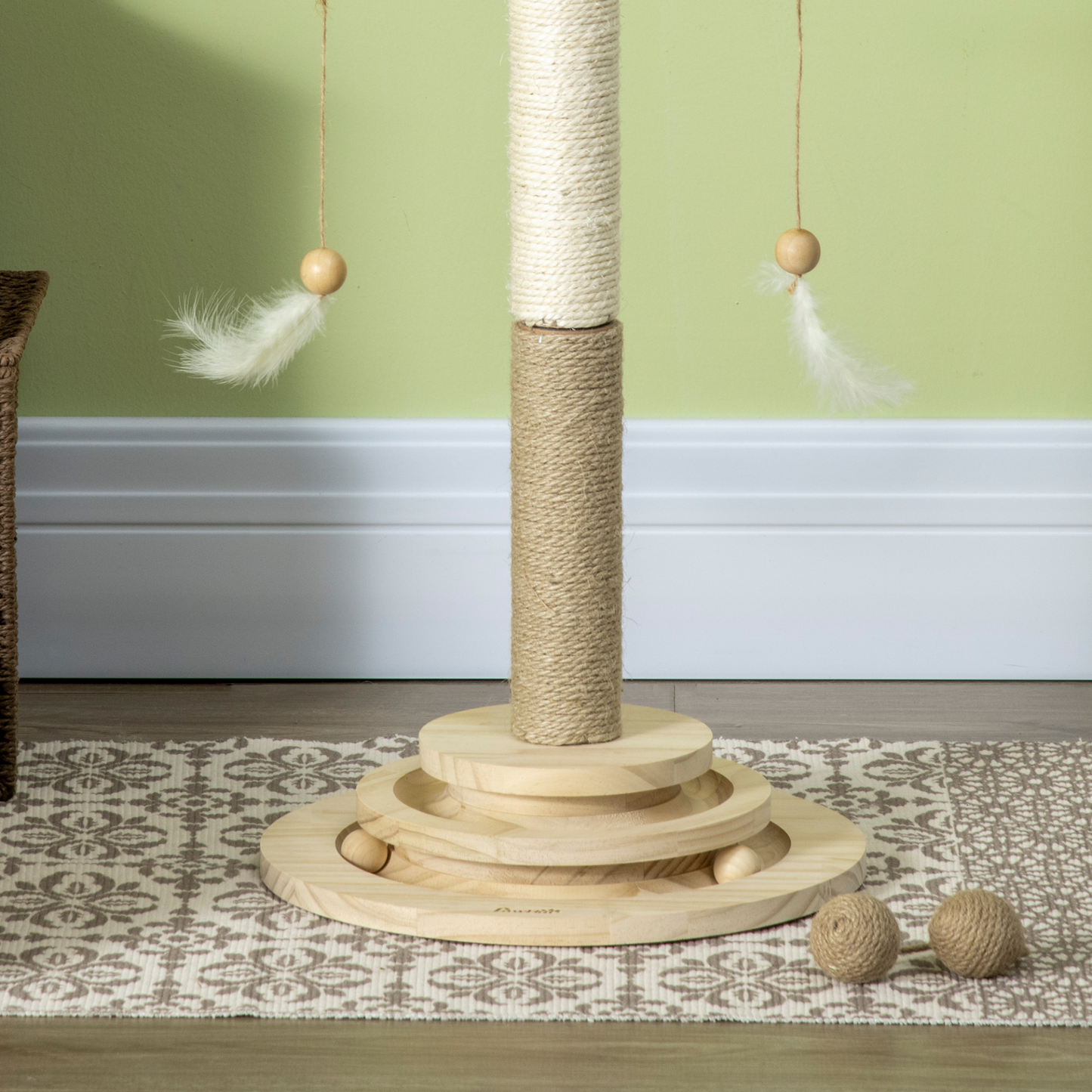 PawHut Cat Tree Kitty Activity Centre Interactive Toy Ball, Cat Tower Scratching Post