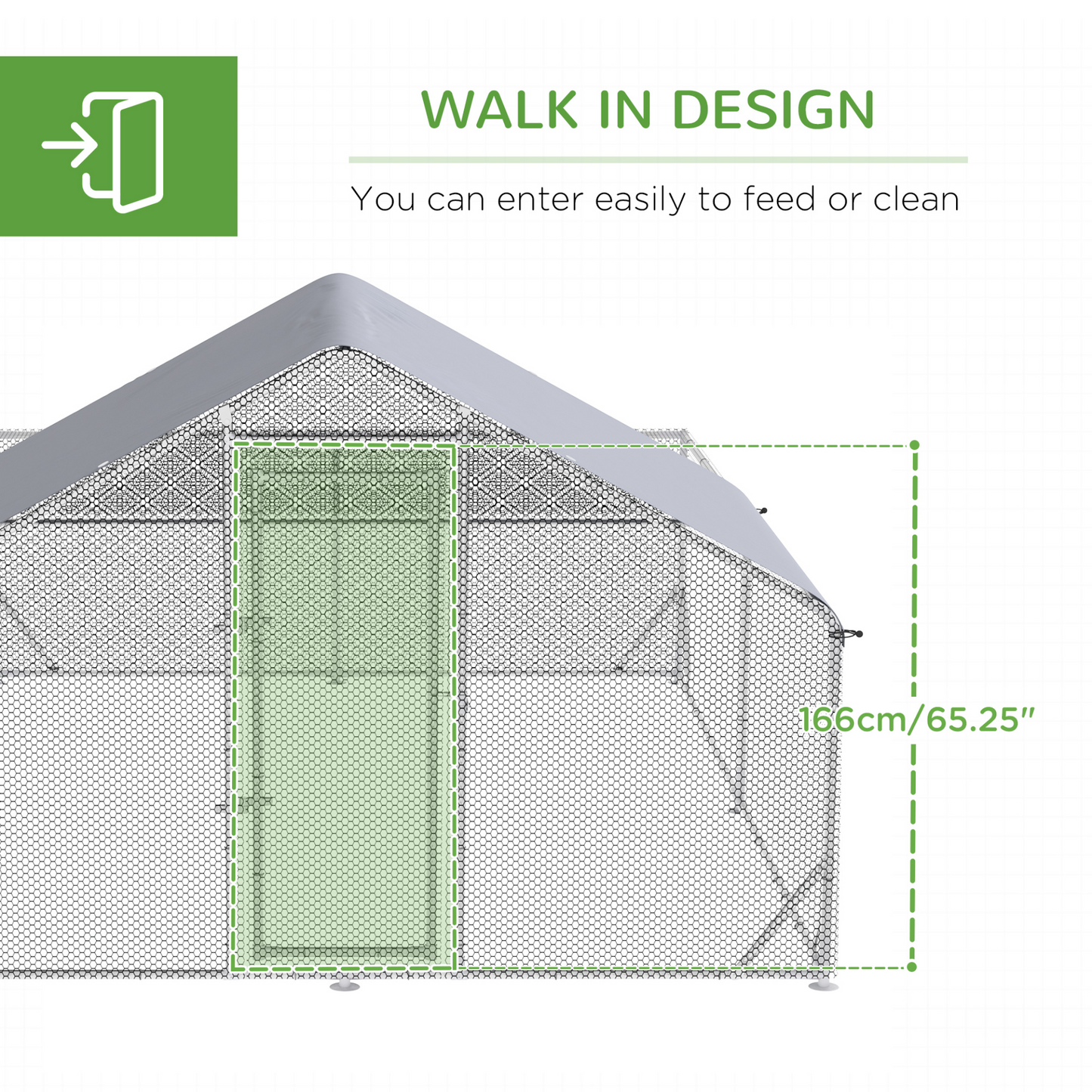 PawHut Walk In Chicken Run, Galvanised Chicken Coop, Outdoor Hen House Poultry, Duck Rabbit Hutch, for Backyard w/ Roof, 4 x 3 x 2m