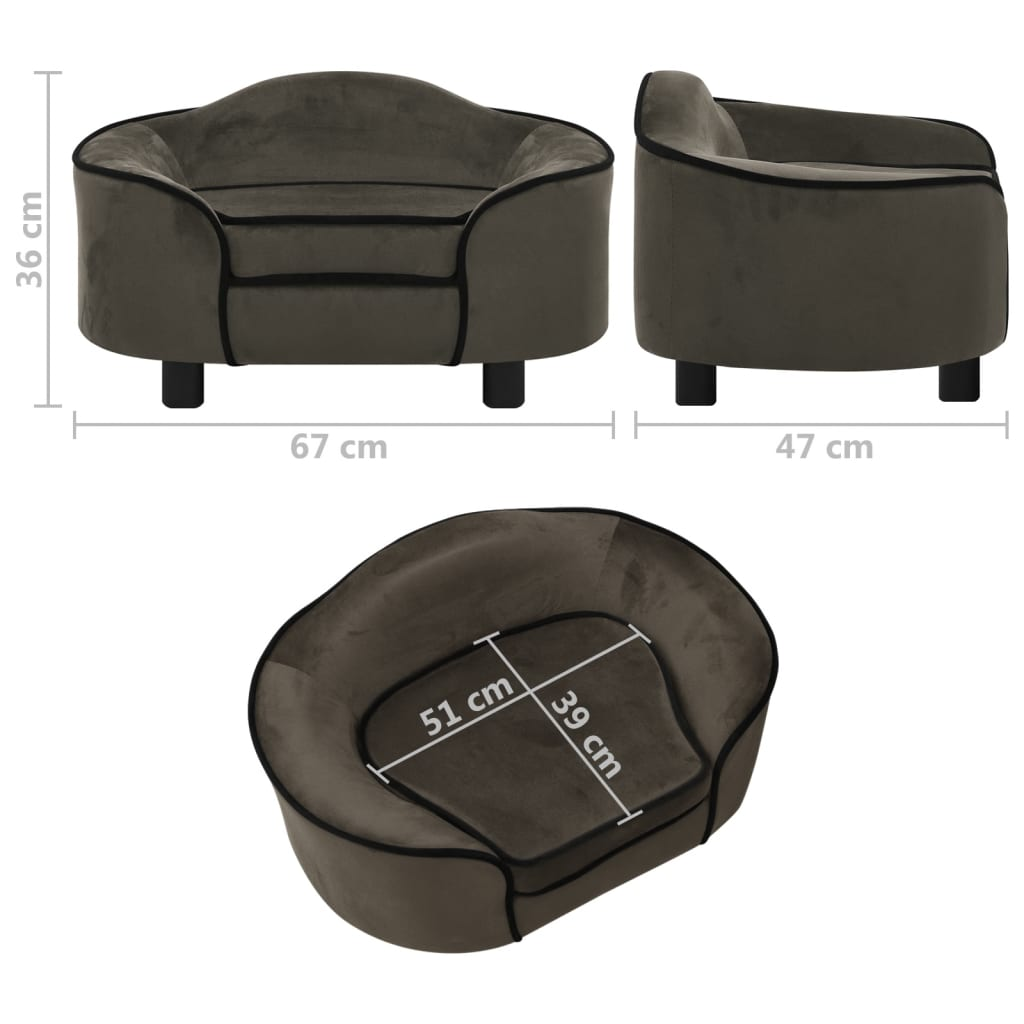 vidaXL Dog Sofa Dark Grey 67x47x36 cm Plush
