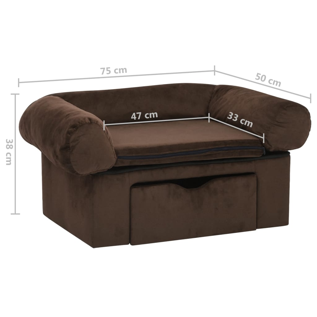 vidaXL Dog Sofa with Drawer Brown 75x50x38 cm Plush