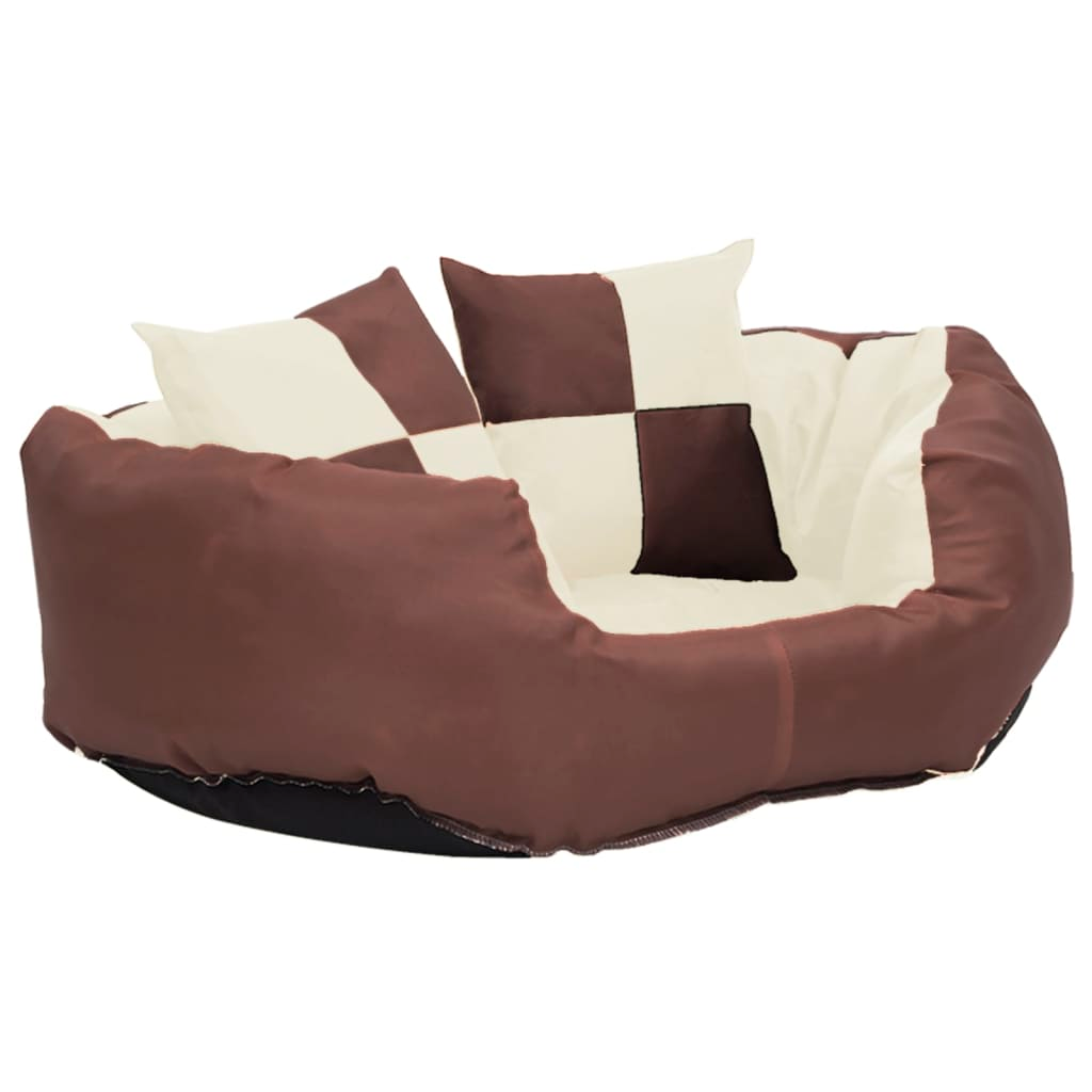 vidaXL Reversible & Washable Dog Cushion Brown and Cream 65x50x20 cm