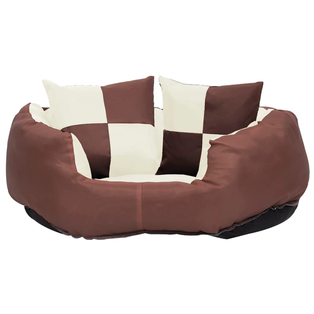 vidaXL Reversible & Washable Dog Cushion Brown and Cream 65x50x20 cm