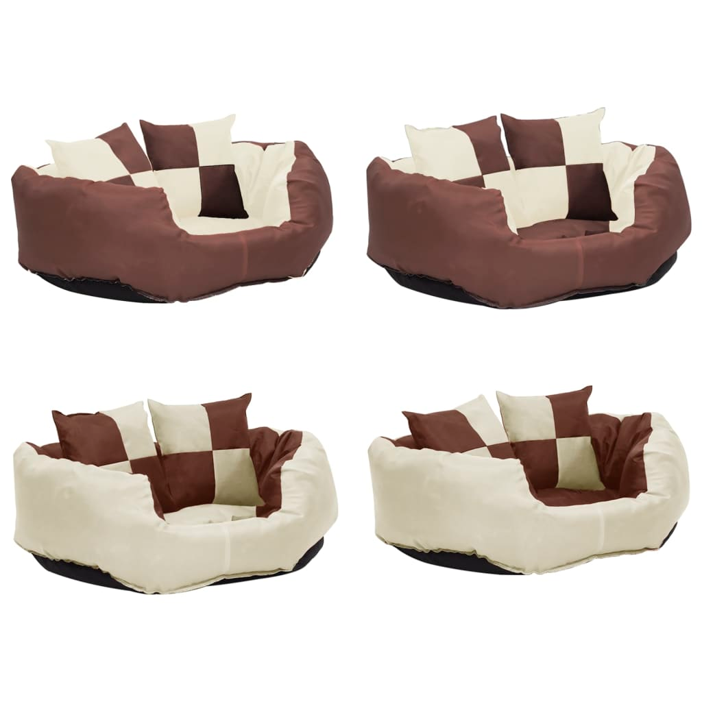 vidaXL Reversible & Washable Dog Cushion Brown and Cream 65x50x20 cm