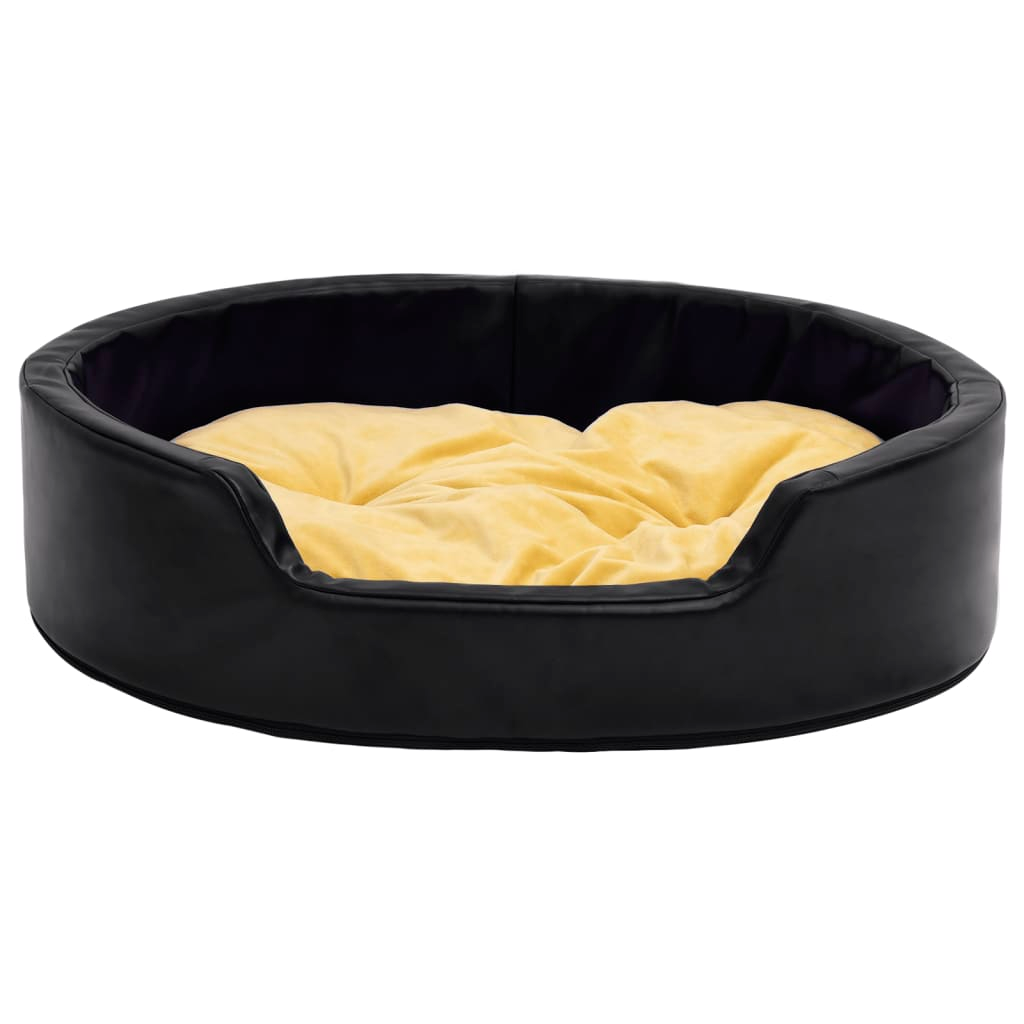 Dog Bed Plush and Faux Leather - Black and Yellow