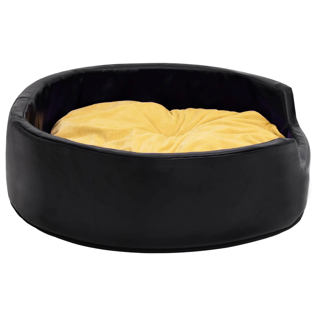 Dog Bed Plush and Faux Leather - Black and Yellow