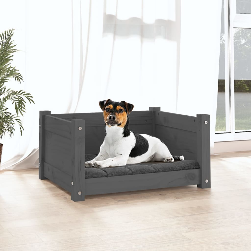 vidaXL Dog Bed Grey 55.5x45.5x28 cm Solid Pine Wood