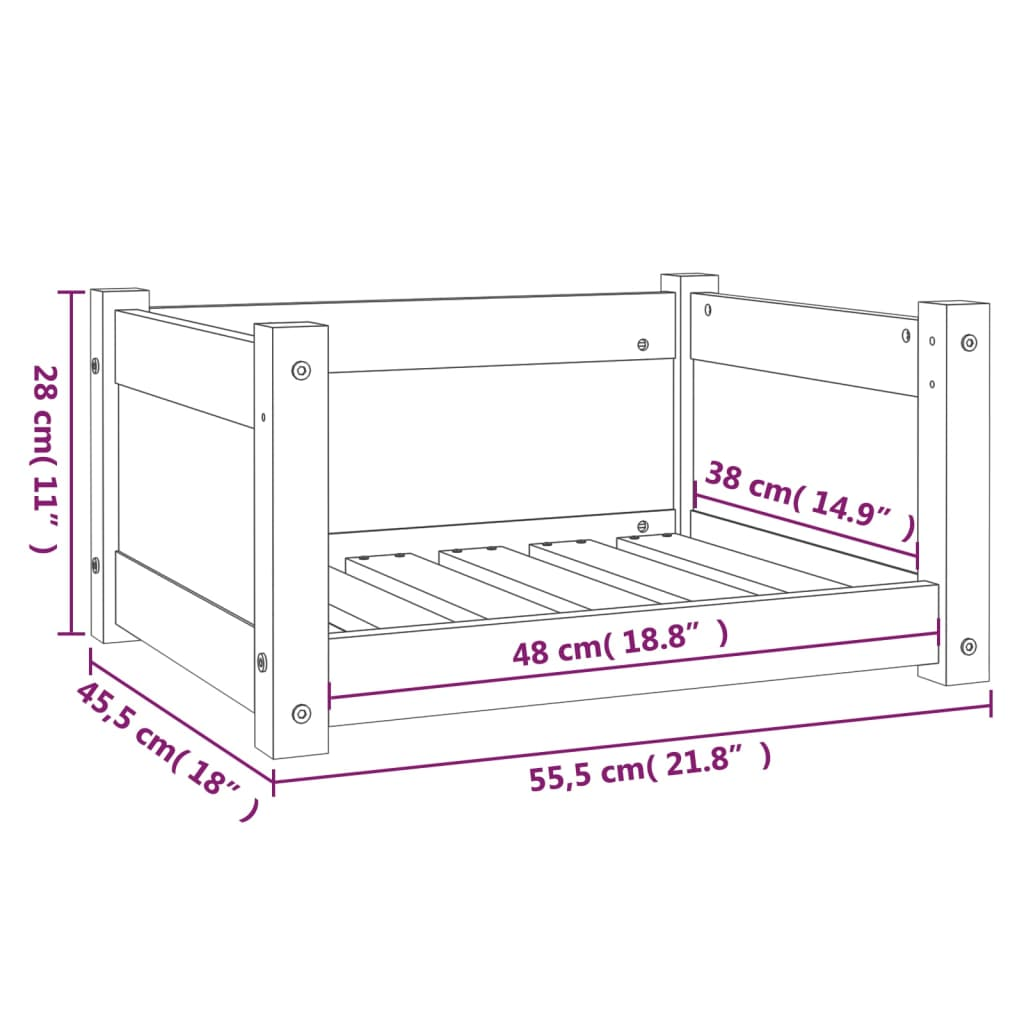 vidaXL Dog Bed Grey 55.5x45.5x28 cm Solid Pine Wood