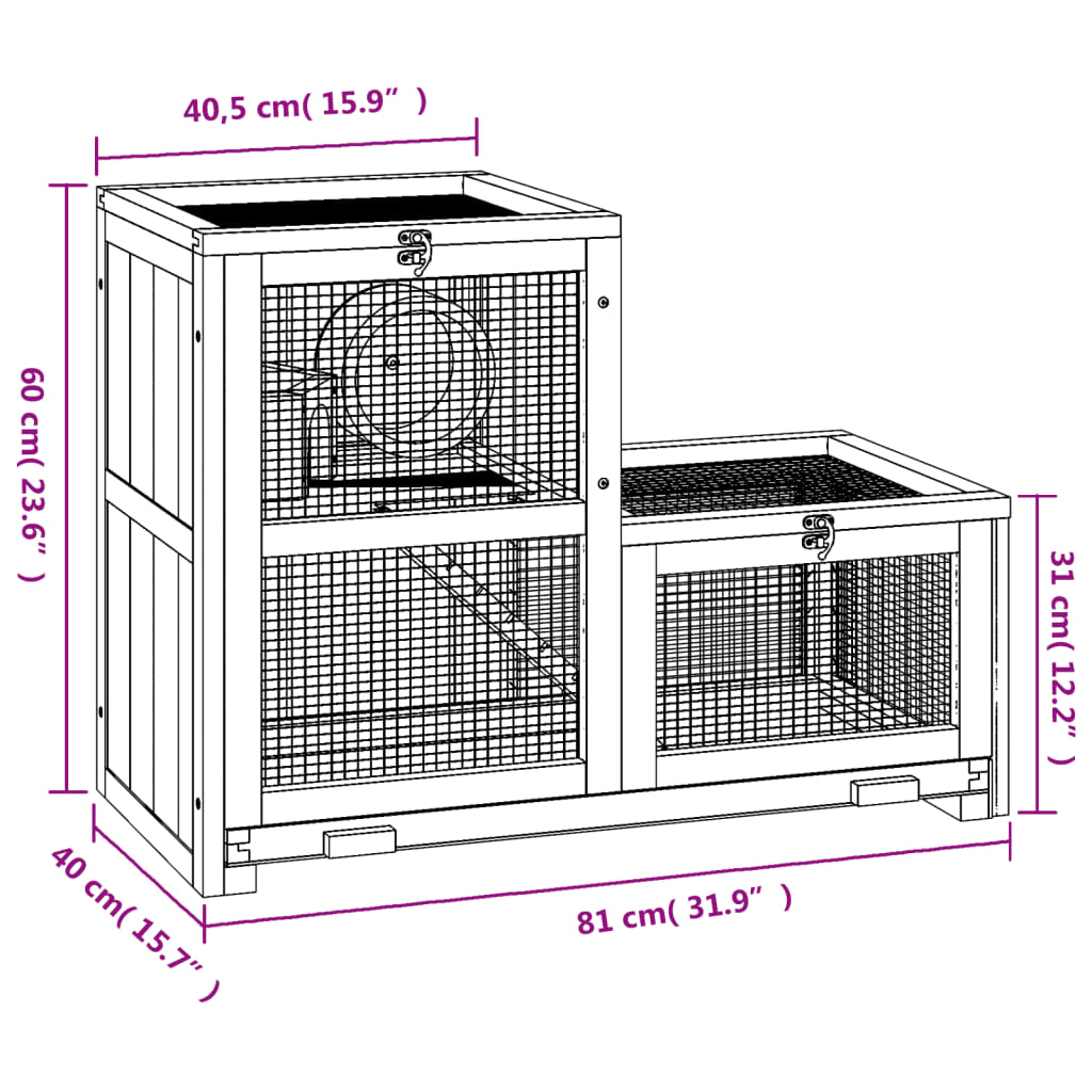 vidaXL Hamster Cage 81x40x60 cm Solid Wood Fir
