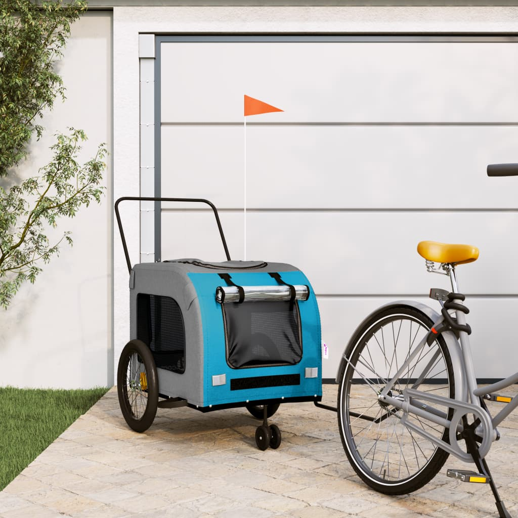 vidaXL Pet Bike Trailer Blue and Grey Oxford Fabric and Iron
