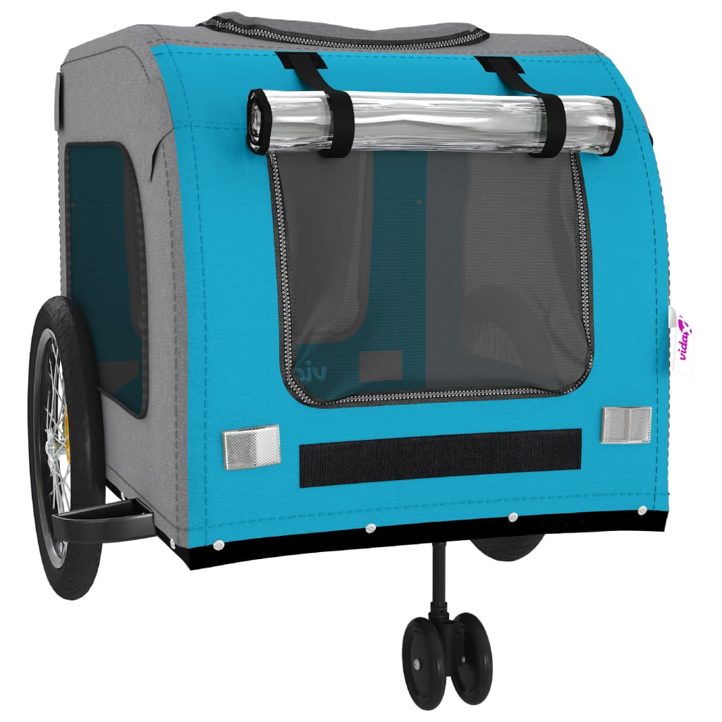 vidaXL Pet Bike Trailer Blue and Grey Oxford Fabric and Iron