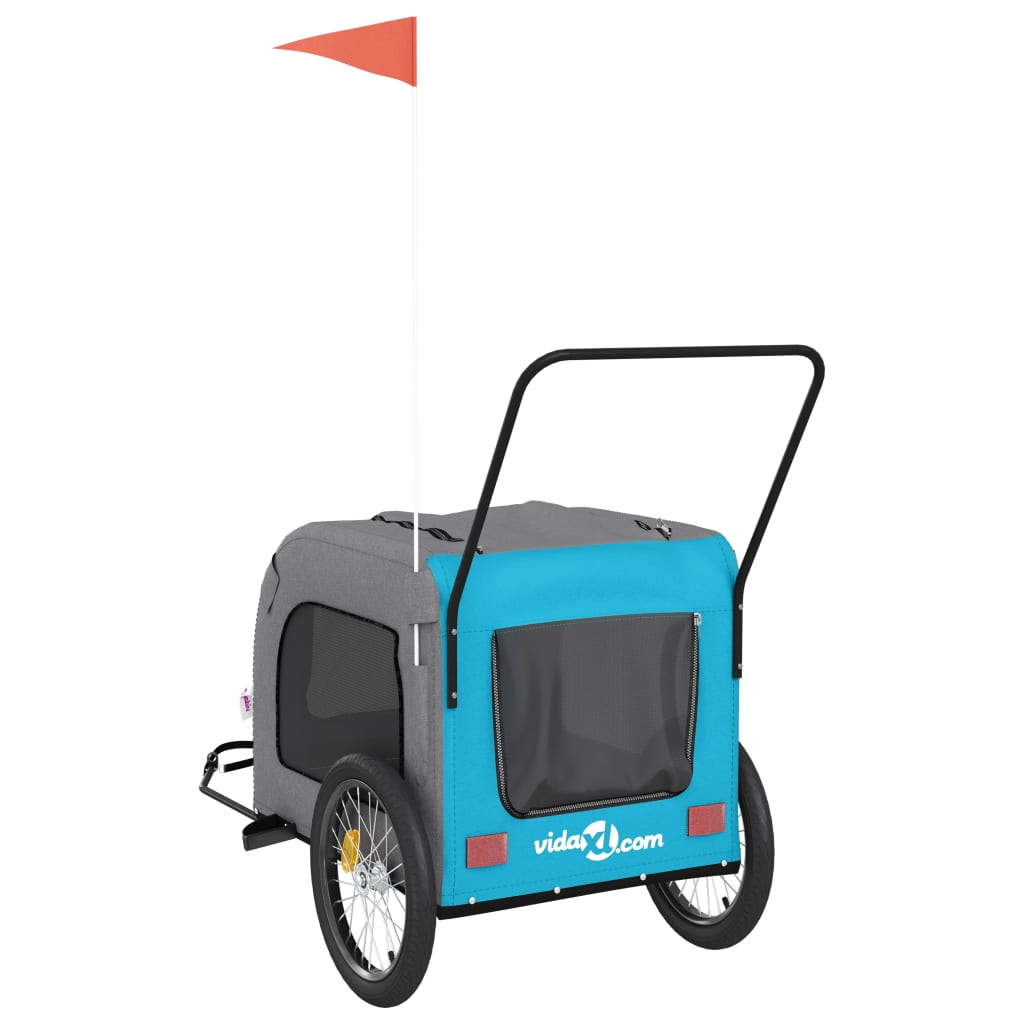 vidaXL Pet Bike Trailer Blue and Grey Oxford Fabric and Iron