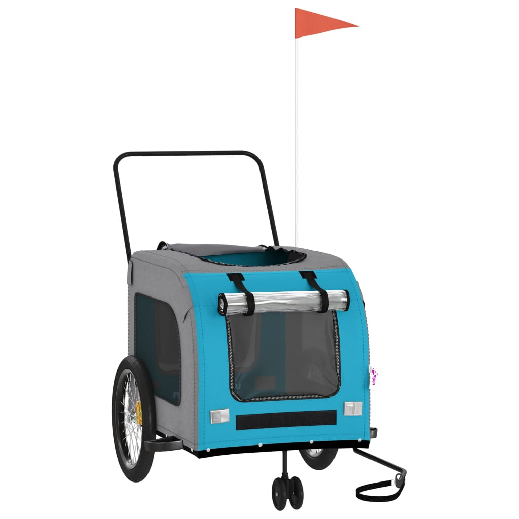 vidaXL Pet Bike Trailer Blue and Grey Oxford Fabric and Iron