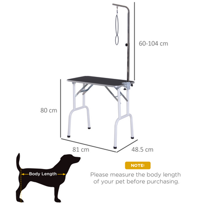 PawHut Foldable Dog Grooming Table Adjustable Fixed Arm Rubber Top for Small Dogs 81 x 49 x 80 cm