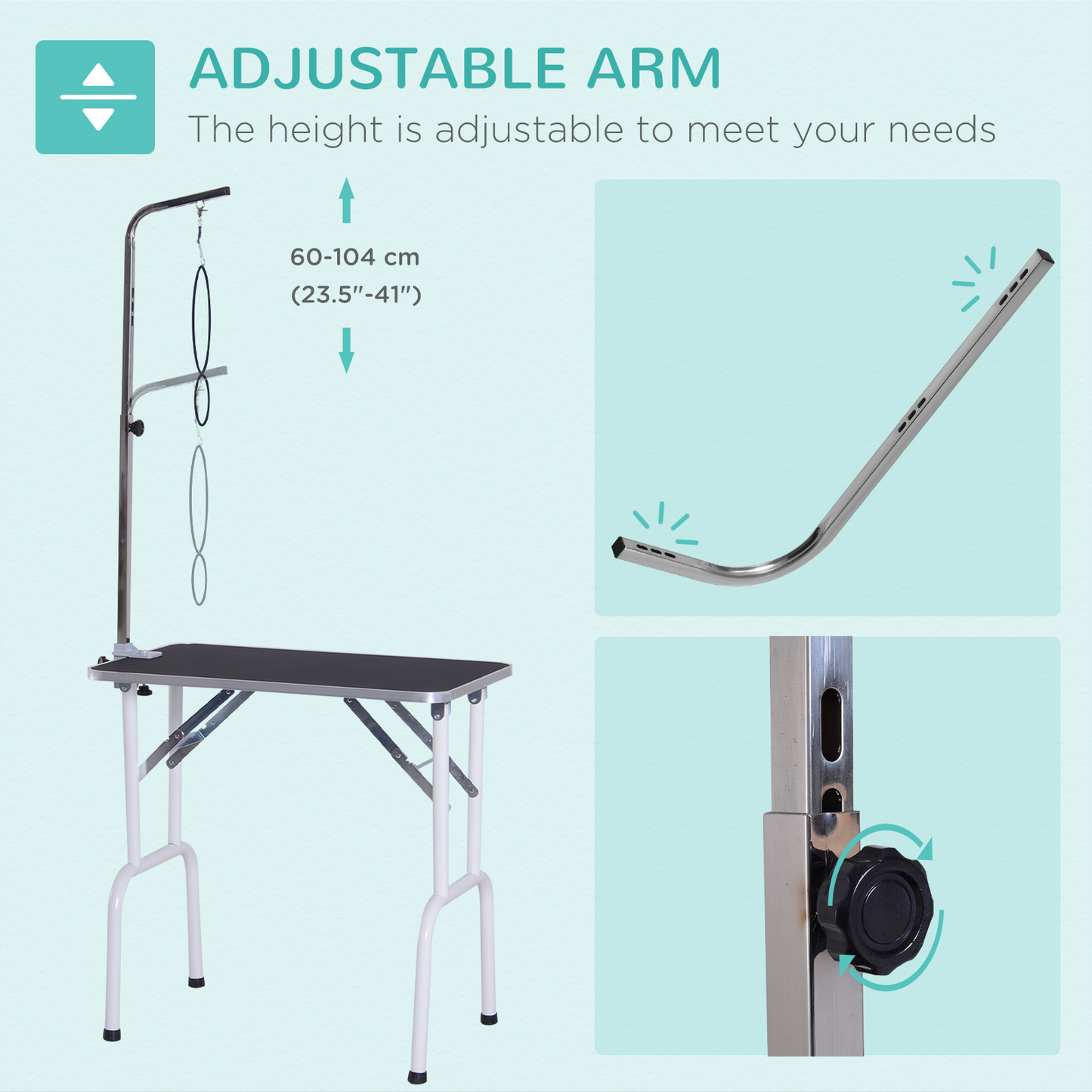 PawHut Foldable Dog Grooming Table Adjustable Fixed Arm Rubber Top for Small Dogs 81 x 49 x 80 cm