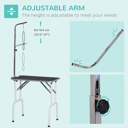 PawHut Foldable Dog Grooming Table Adjustable Fixed Arm Rubber Top for Small Dogs 81 x 49 x 80 cm