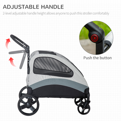 PawHut Pet Stroller for Medium Dogs Cat Pushchair Buggy Pram with 4 Wheels Safety Leash Zipper Doors Mesh Windows Storage Bag - Grey