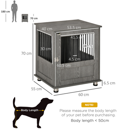 PawHut Dog Crate Furniture End Table, Pet Kennel for Small and Medium Dogs with Magnetic Door Indoor Animal Cage, Grey, 60 x 55 x 70 cm