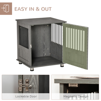 PawHut Dog Crate Furniture End Table, Pet Kennel for Small and Medium Dogs with Magnetic Door Indoor Animal Cage, Grey, 60 x 55 x 70 cm