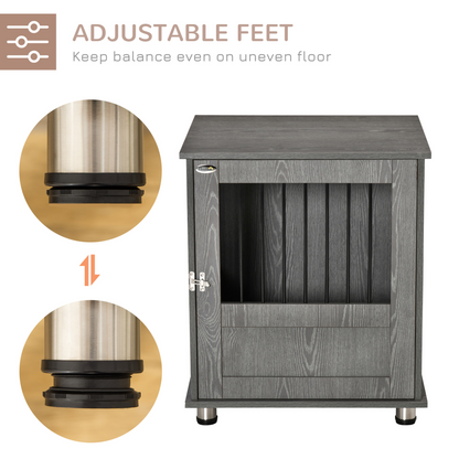 PawHut Dog Crate Furniture End Table, Pet Kennel for Small and Medium Dogs with Magnetic Door Indoor Animal Cage, Grey, 60 x 55 x 70 cm