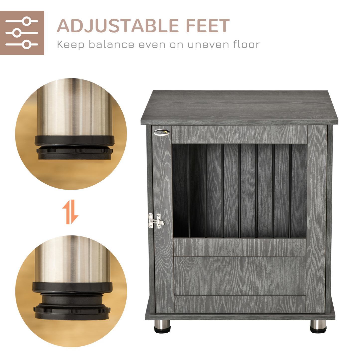 PawHut Dog Crate Furniture End Table, Pet Kennel for Small and Medium Dogs with Magnetic Door Indoor Animal Cage, Grey, 60 x 55 x 70 cm