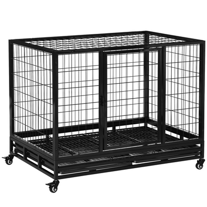 PawHut Heavy Duty Metal Dog & Pet Cage with Tray Wheeled