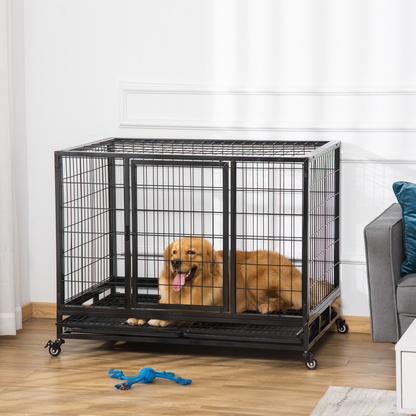 PawHut Heavy Duty Metal Dog & Pet Cage with Tray Wheeled