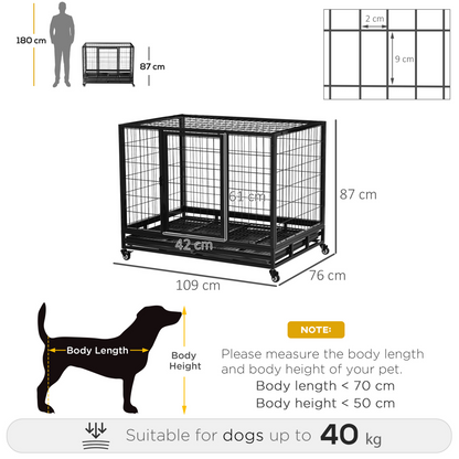 PawHut Heavy Duty Metal Dog & Pet Cage with Tray Wheeled