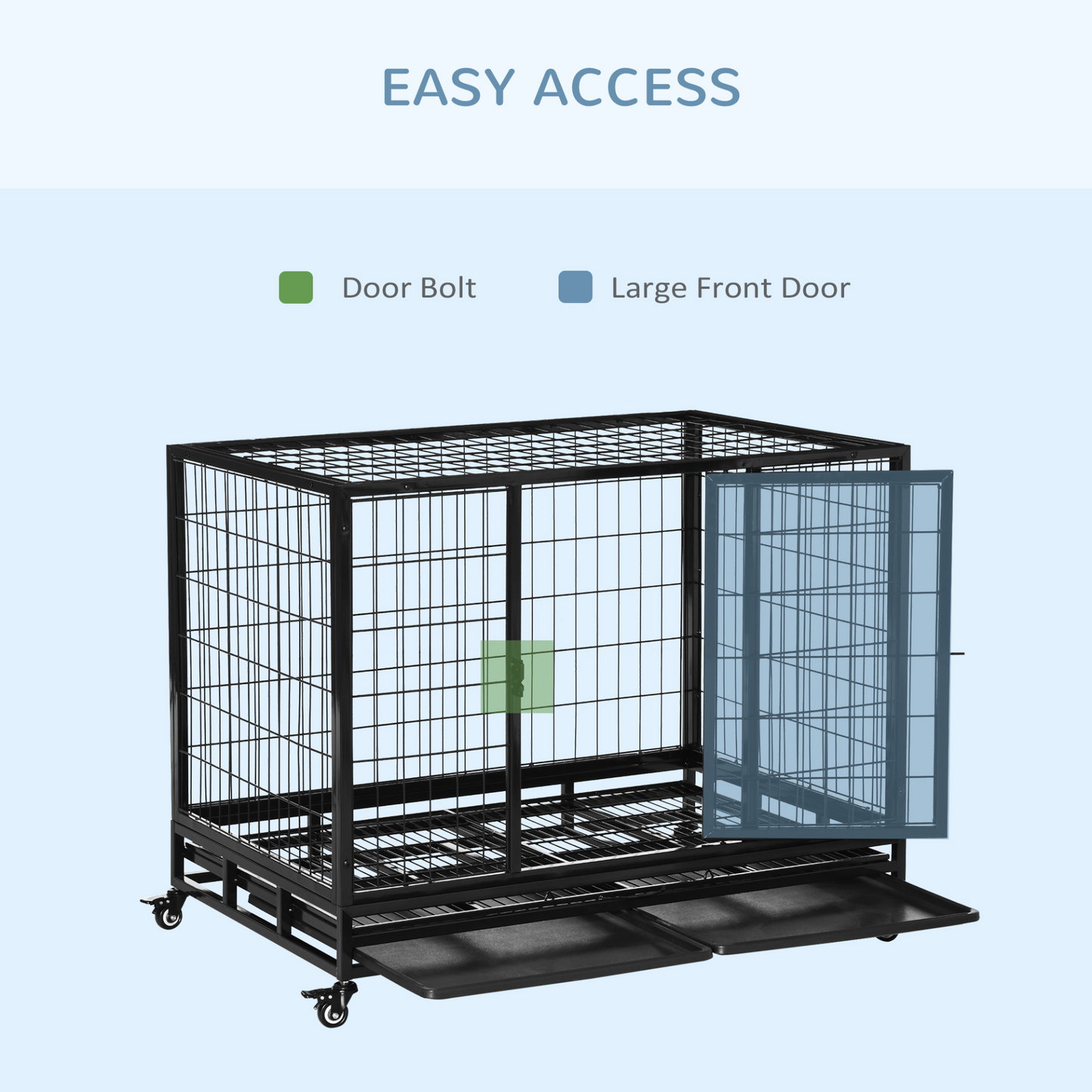 PawHut Heavy Duty Metal Dog & Pet Cage with Tray Wheeled