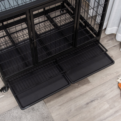 PawHut Heavy Duty Metal Dog & Pet Cage with Tray Wheeled