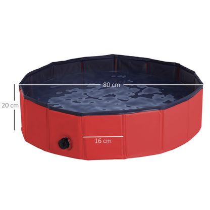 PawHut Foldable Dog Paddling Pool Pet Cat Swimming Pool Indoor/Outdoor Collapsible Summer Bathing Tub Shower Tub Puppy Washer (Φ80 × 20H cm, Red)