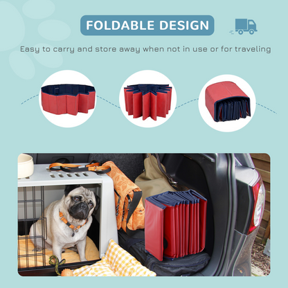 PawHut Foldable Dog Paddling Pool Pet Cat Swimming Pool Indoor/Outdoor Collapsible Summer Bathing Tub Shower Tub Puppy Washer (Φ80 × 20H cm, Red)