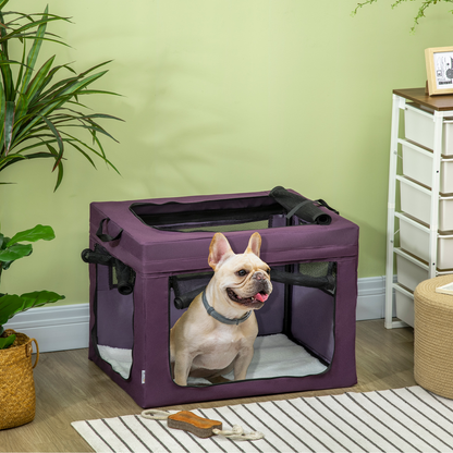 PawHut 69cm Foldable Pet Carrier, Portable Cat Carrier Cat Bag, Pet Travel Bag w/ Cushion, for Miniature and Small Dogs - Purple
