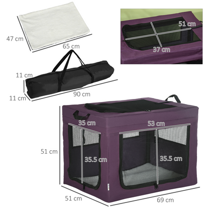 PawHut 69cm Foldable Pet Carrier, Portable Cat Carrier Cat Bag, Pet Travel Bag w/ Cushion, for Miniature and Small Dogs - Purple