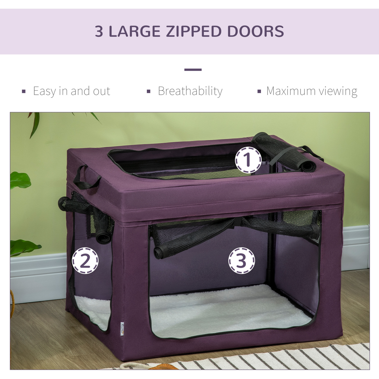 PawHut 69cm Foldable Pet Carrier, Portable Cat Carrier Cat Bag, Pet Travel Bag w/ Cushion, for Miniature and Small Dogs - Purple