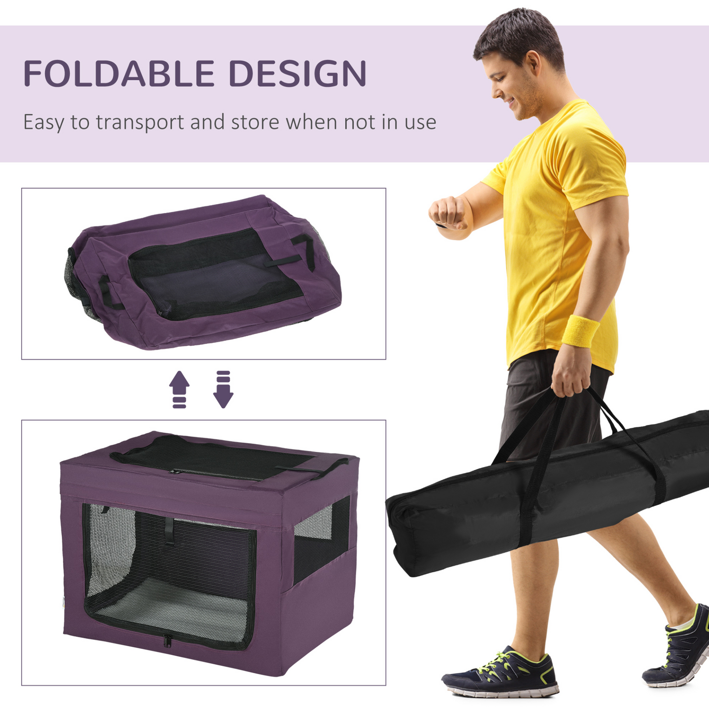 PawHut 69cm Foldable Pet Carrier, Portable Cat Carrier Cat Bag, Pet Travel Bag w/ Cushion, for Miniature and Small Dogs - Purple