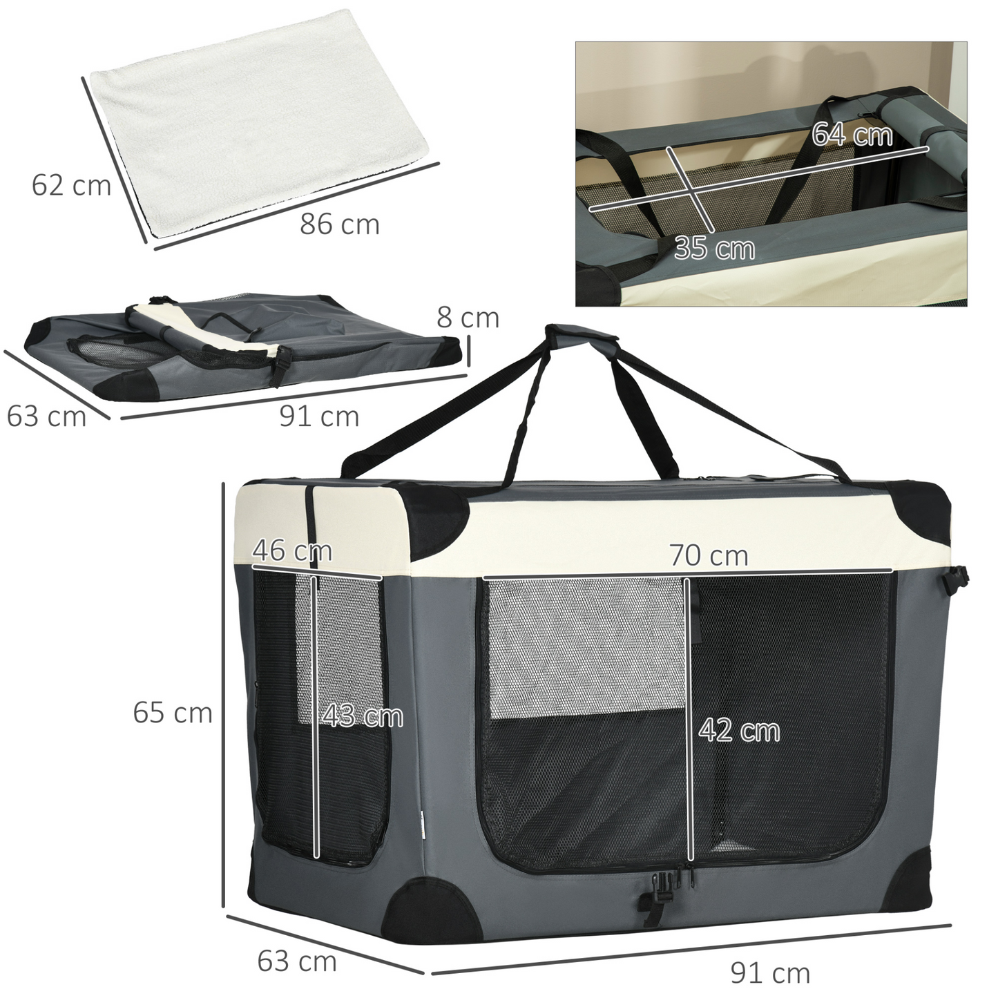 PawHut Foldable Pet Carrier Cat Bag, Portable Carrier & Pet Travel Bag