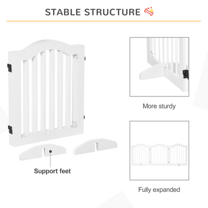 PawHut Freestanding Pet Gate Wooden Dog Gate with Support Feet Foldable Pet Fence Safety Barrier for the House Doorway Stairs White