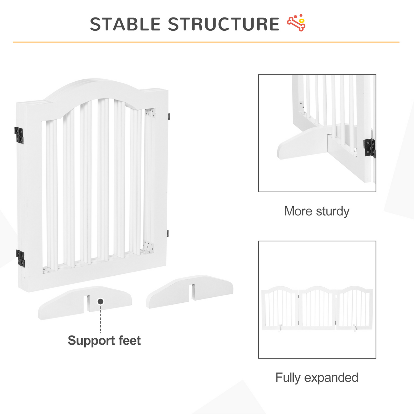 PawHut Freestanding Pet Gate Wooden Dog Gate with Support Feet Foldable Pet Fence Safety Barrier for the House Doorway Stairs White